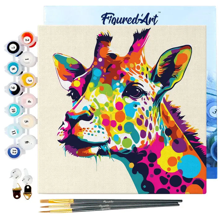 Figured'Ar t| Mini Paint By Numbers Framed - Giraffe Abstract Pop Art