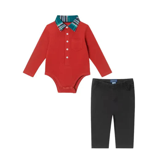 Infant 2-piece polo shirtzie set | Red holiday Christmas