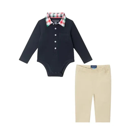 Infant 2 piece polo shirtzie set| Navy Holiday christmas