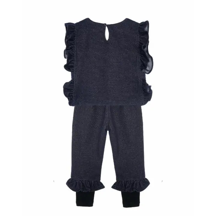 Apron Denim Top & Ruffle Hem Pants Set