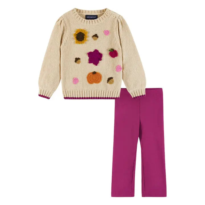 Andy & Evan| Infant 2-Piece Chenille Sweater & Glitter Legging Set | Fall Themed