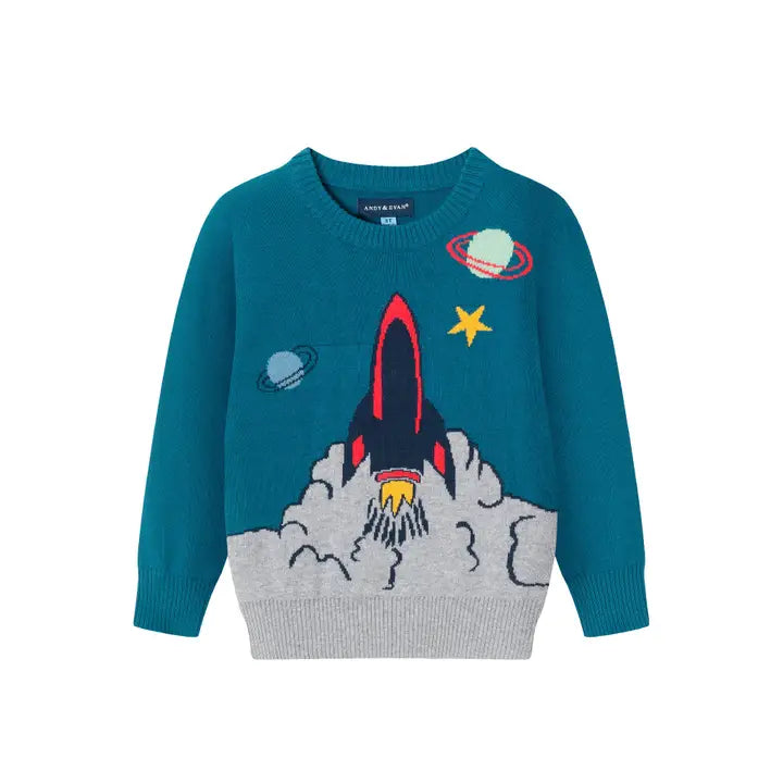 Andy & Evan | Kids (2-4) Sweater Set | Teal Spaceship
