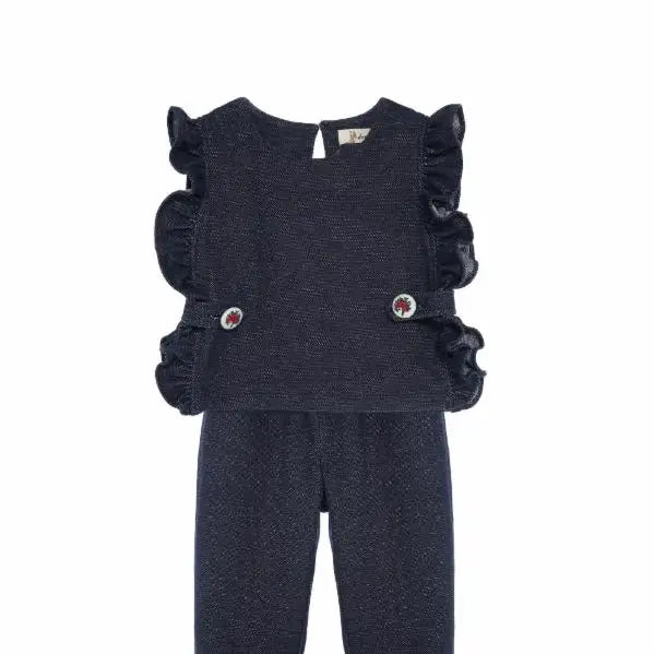 Apron Denim Top & Ruffle Hem Pants Set