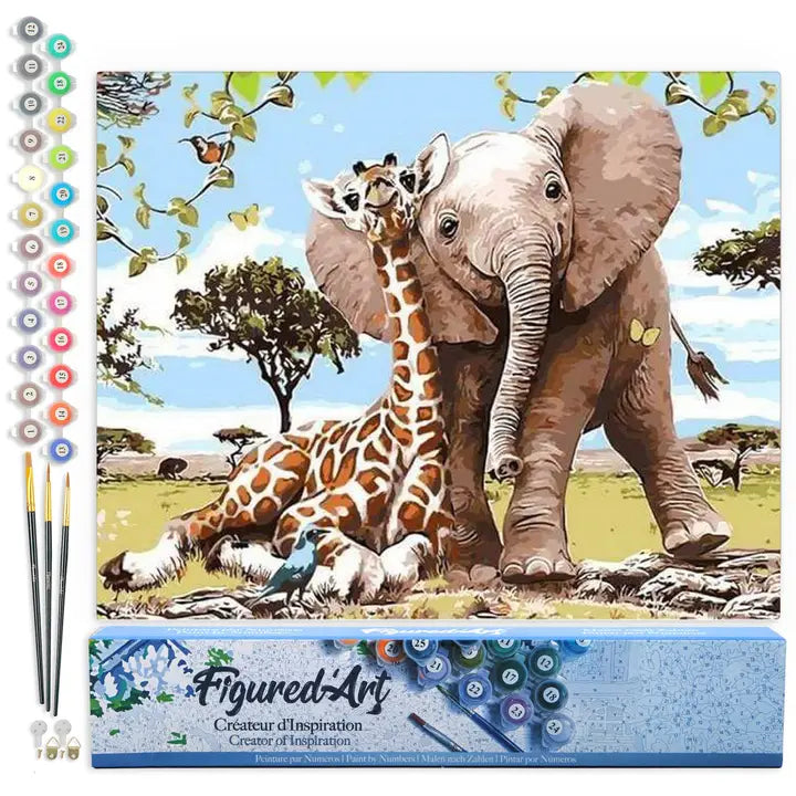 Figured'Art | Paint By Numbers - Elephant & Giraffe Friends