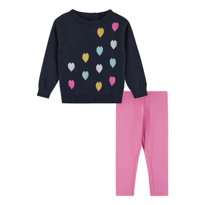Andy & Evan| Infant Heart Sweater w/Pink Legging Set