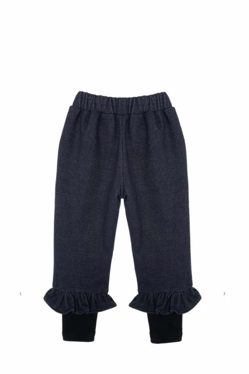 Apron Denim Top & Ruffle Hem Pants Set