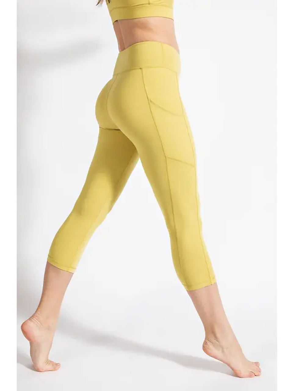 Butter Soft Capri Length Yoga Leggings -Yellow Pear