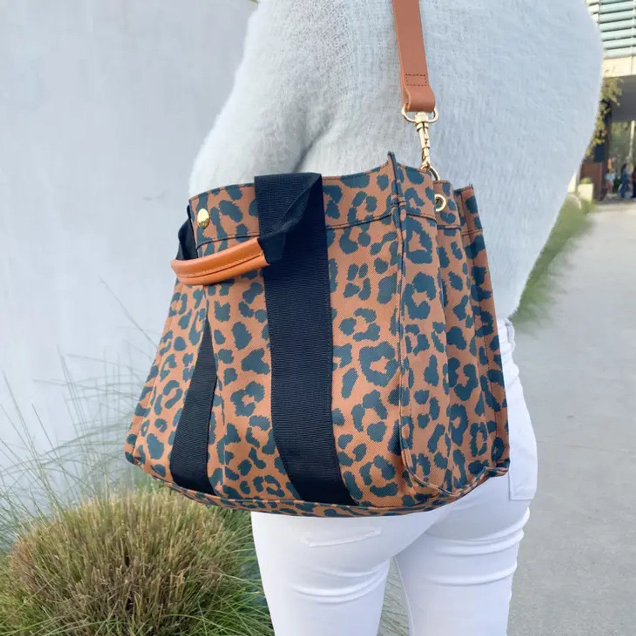 Boulevard "Kylie" Leopard Nylon Tote with Leather Accents