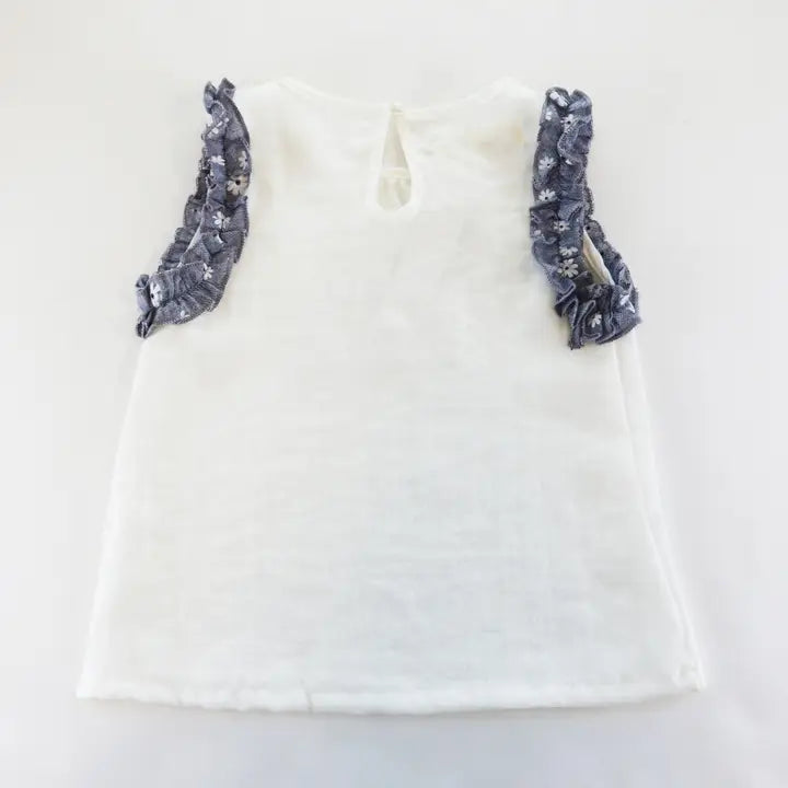 T WHITE Contrast Floral Trims Top