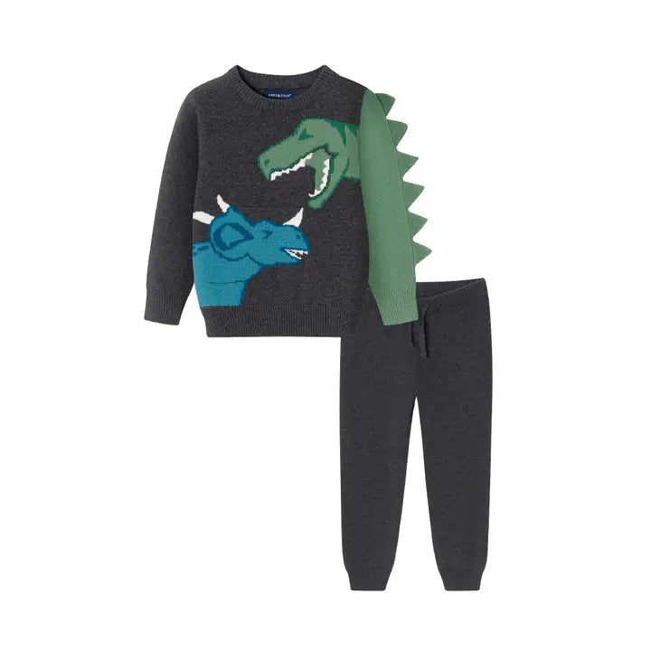 Andy & Evan | Kids (2-4) Sweater Set | Charcoal Dinosaur