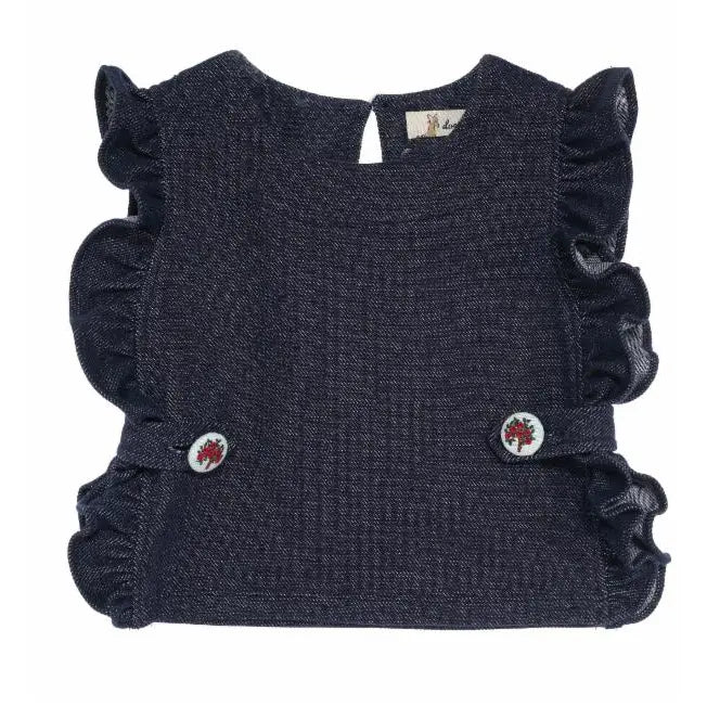 Apron Denim Top & Ruffle Hem Pants Set