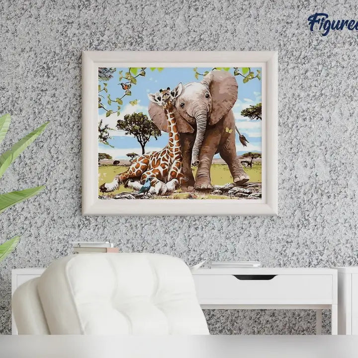 Figured'Art | Paint By Numbers - Elephant & Giraffe Friends
