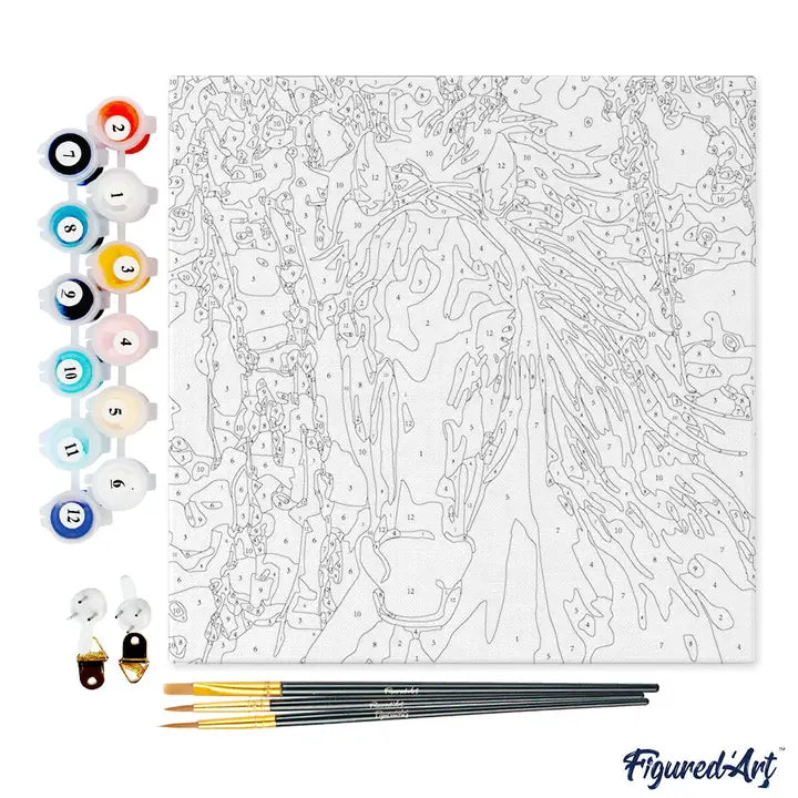 Figured'Art | Mini Paint By Numbers Framed - White Horse And Flowers