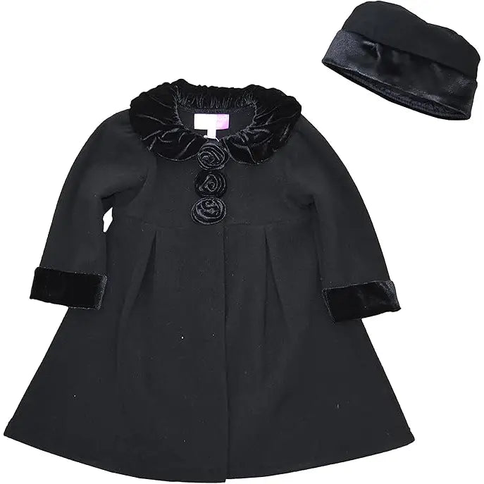 Good Lad | Toddler Girls Elegant Dressy Fleece Coat With Hat | Black