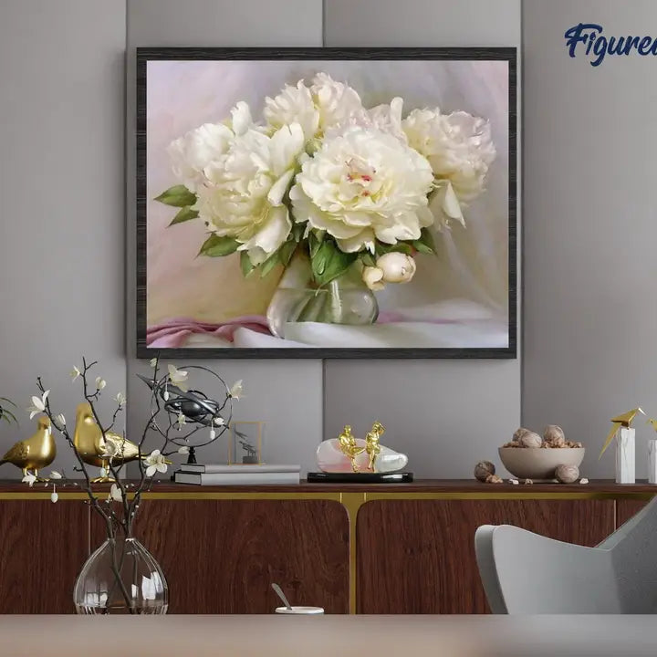 Figured'Art | Paint By Numbers Framed - White Peonies