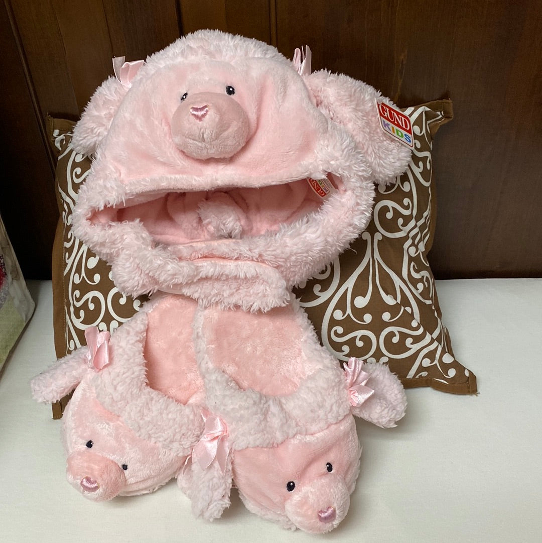 Gund pink poodle  slipper & beanie